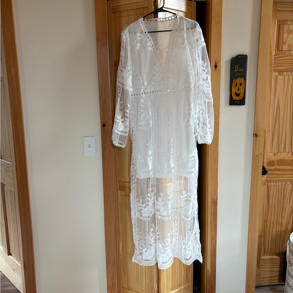 Elegant Sheer White Maxi Dress